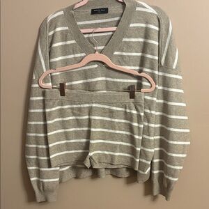White Fox Boutique Taupe and White Striped Knit Shorts